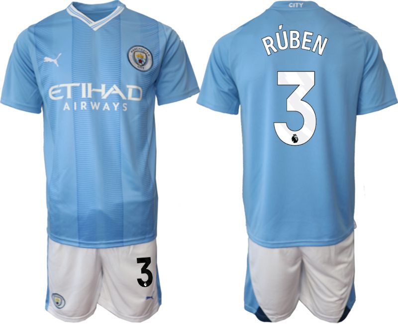 Men 2023-2024 Club Manchester City home Light blue 3 Soccer Jersey